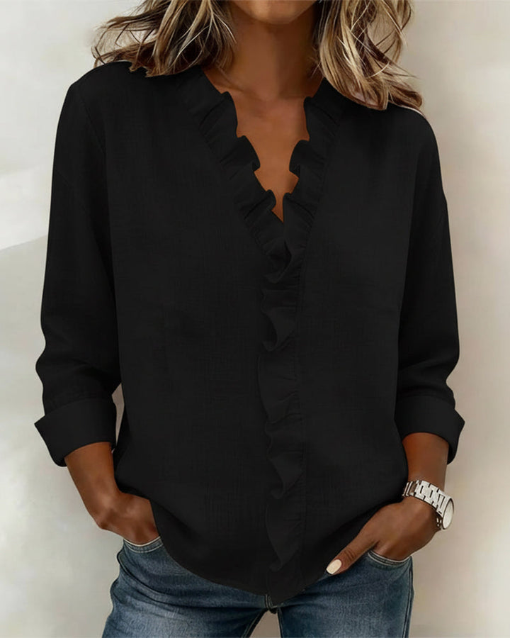 V-Neck Ruched Long Sleeve Blouse