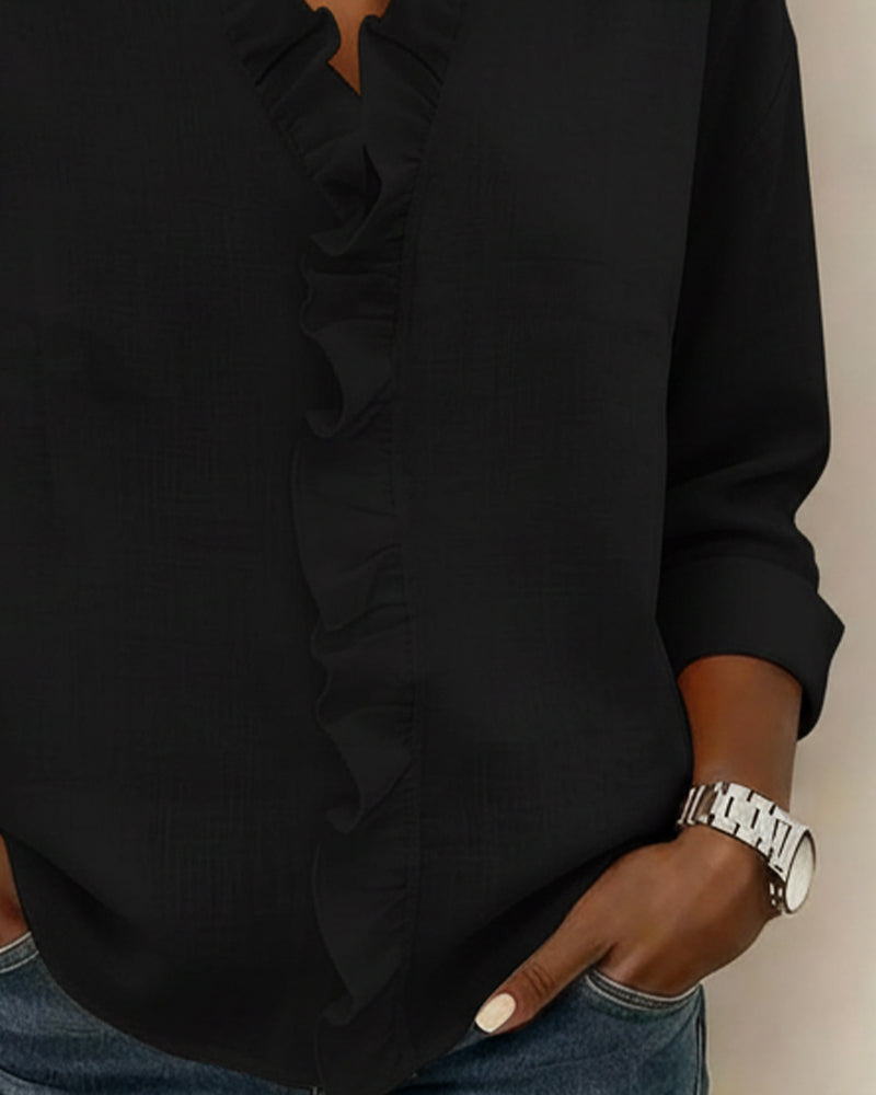 V-Neck Ruched Long Sleeve Blouse