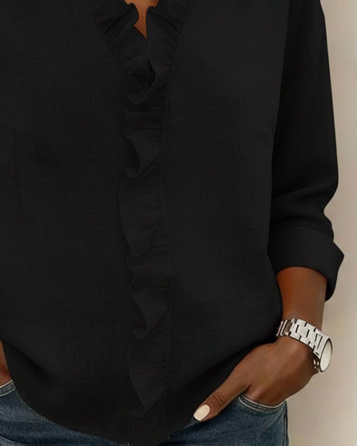 V-Neck Ruched Long Sleeve Blouse