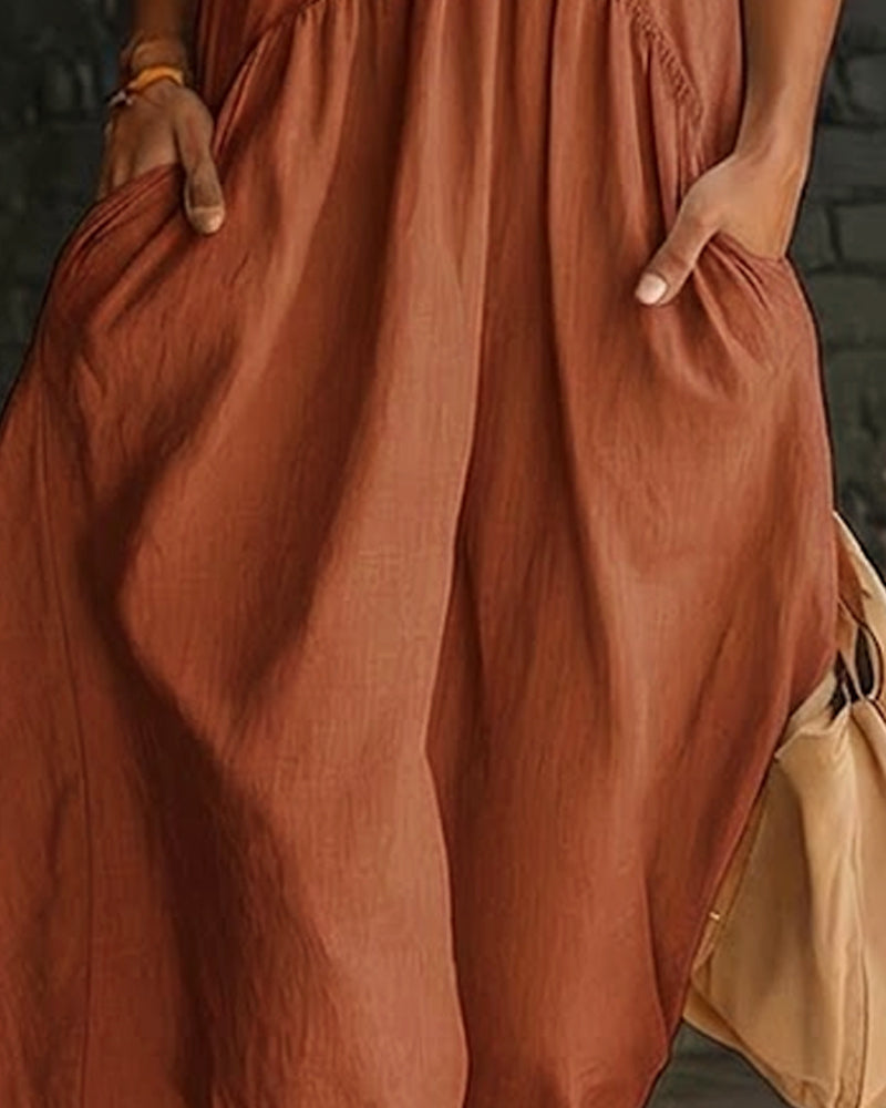 Sleeveless 100% Cotton Maxi Dress with High Neck