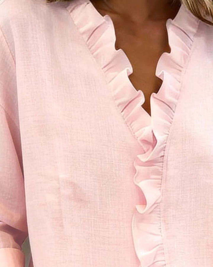 V-Neck Ruched Long Sleeve Blouse