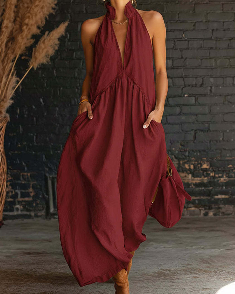 Sleeveless 100% Cotton Maxi Dress with High Neck