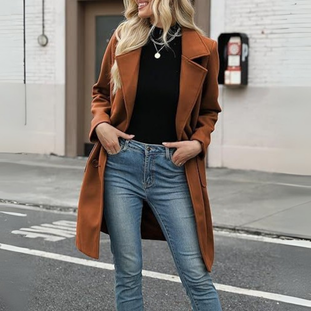 DEMI™ - Casual Mid Length Button Open Front Coat