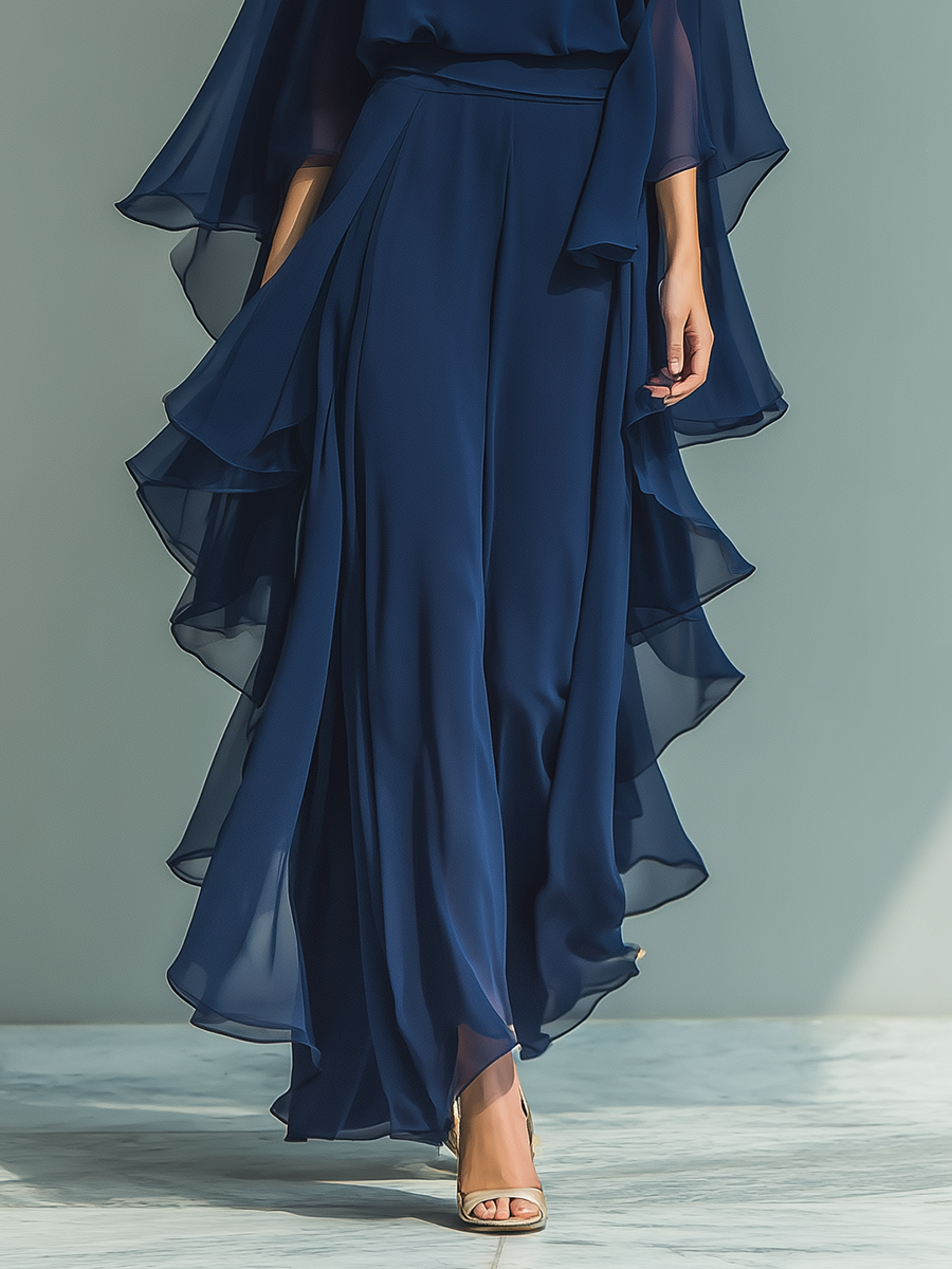 Navy blue chiffon set with ruffles