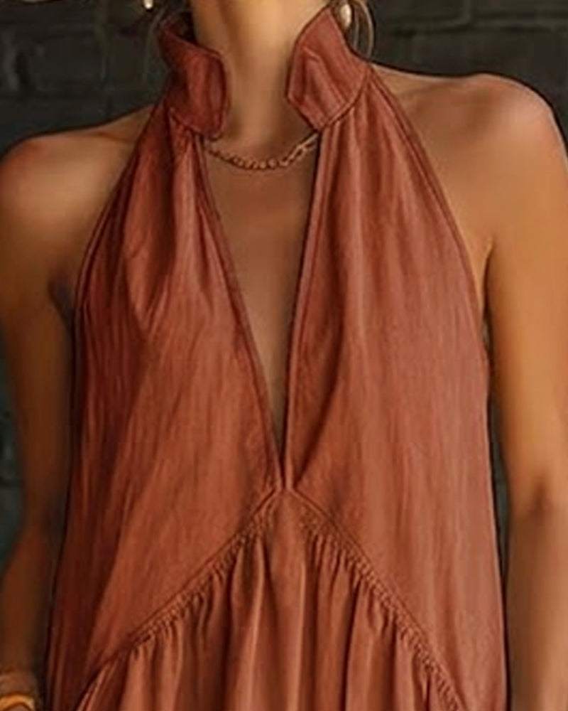 Sleeveless 100% Cotton Maxi Dress with High Neck