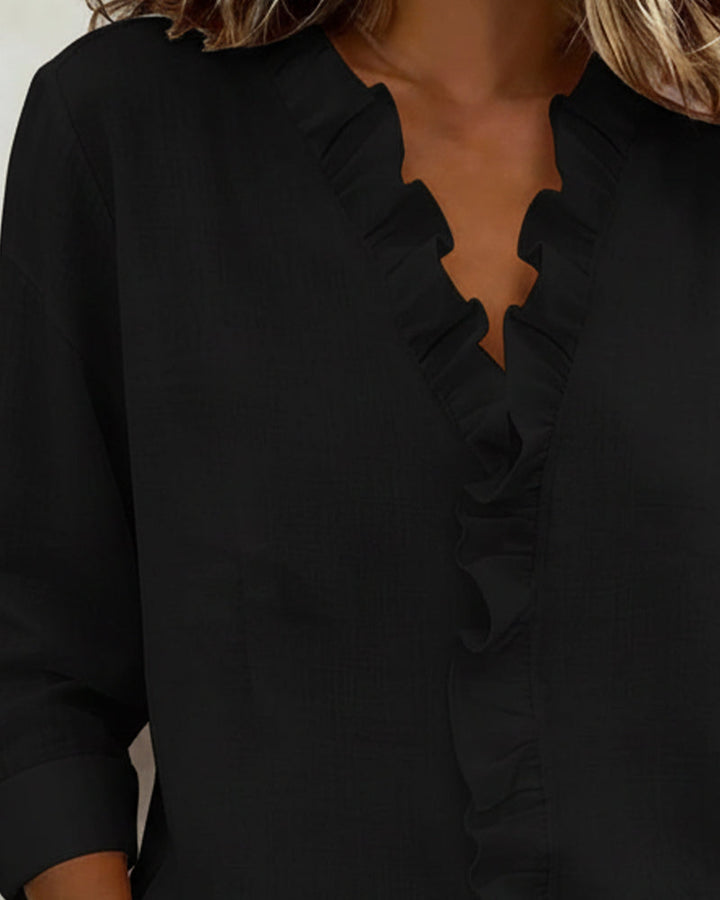 V-Neck Ruched Long Sleeve Blouse