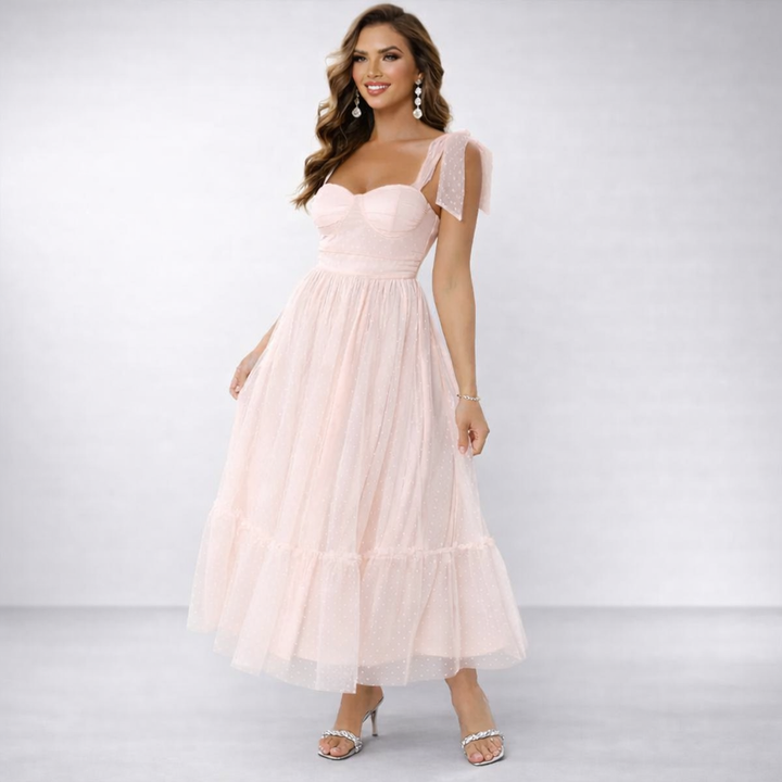 HALI™ - Vintage Ruffle Hem Tie Shoulder Formal Dress