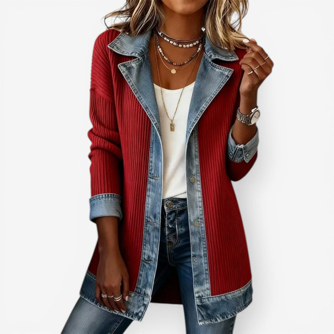 Tirexa - Women’s Layered Denim Style Jacket with Modern Mixed-Fabric Look