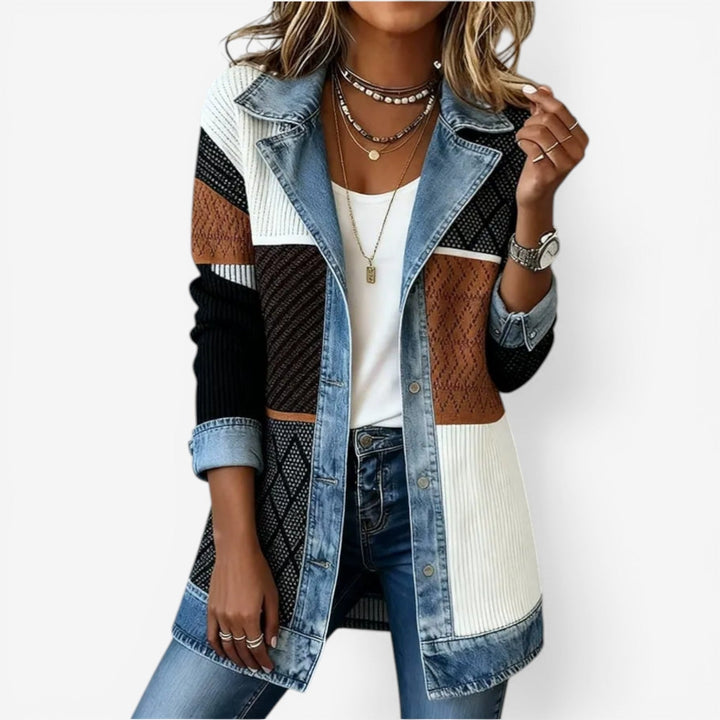 Tirexa - Women’s Layered Denim Style Jacket with Modern Mixed-Fabric Look