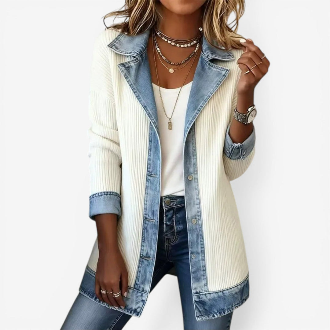 Tirexa - Women’s Layered Denim Style Jacket with Modern Mixed-Fabric Look