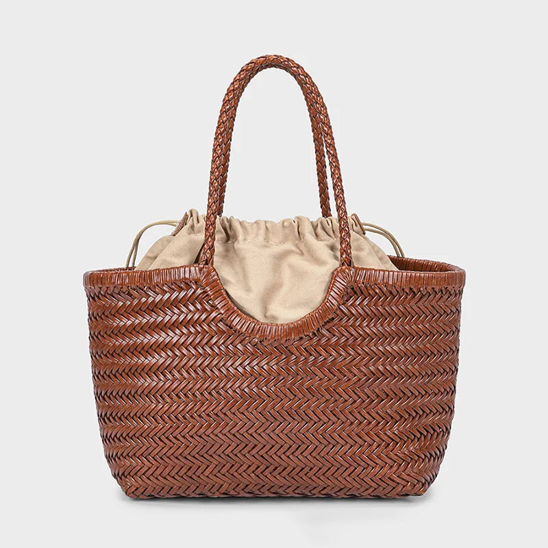 Artisan Woven Cowhide Tote in Brown | Michael & Laura Toronto