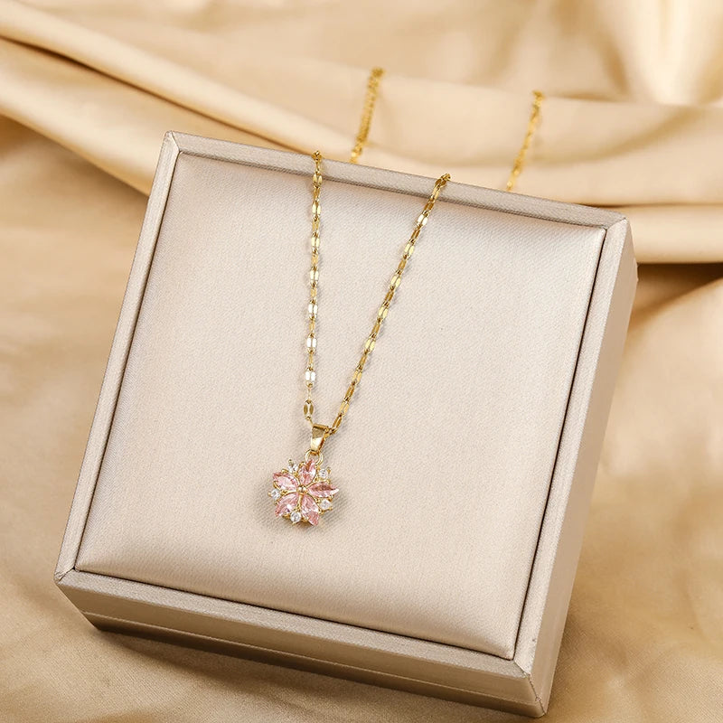 Sakura Romantic Rose Necklace in Stainless Steel