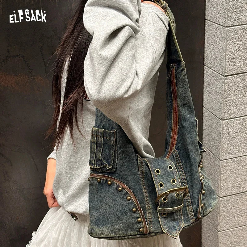 Studded Denim Hobo Bag | Michael & Laura Toronto