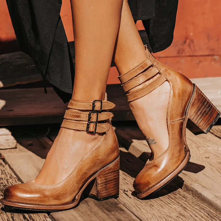 Zoey - Vintage Elegance Leather Heels