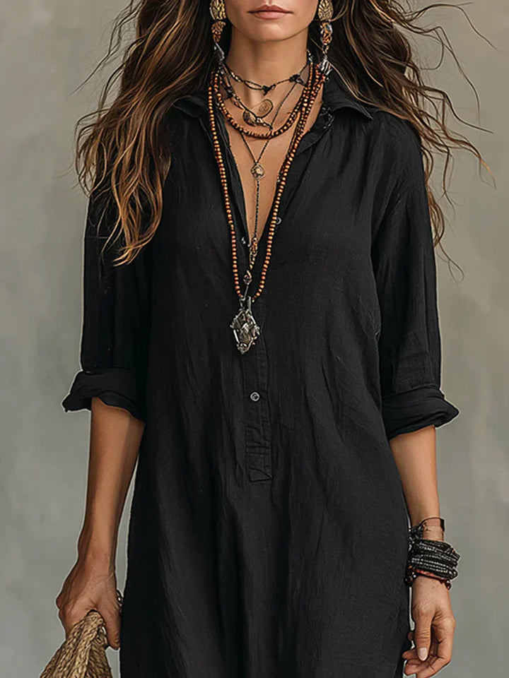 Selena™ | Black Maxi Dress with Buttons