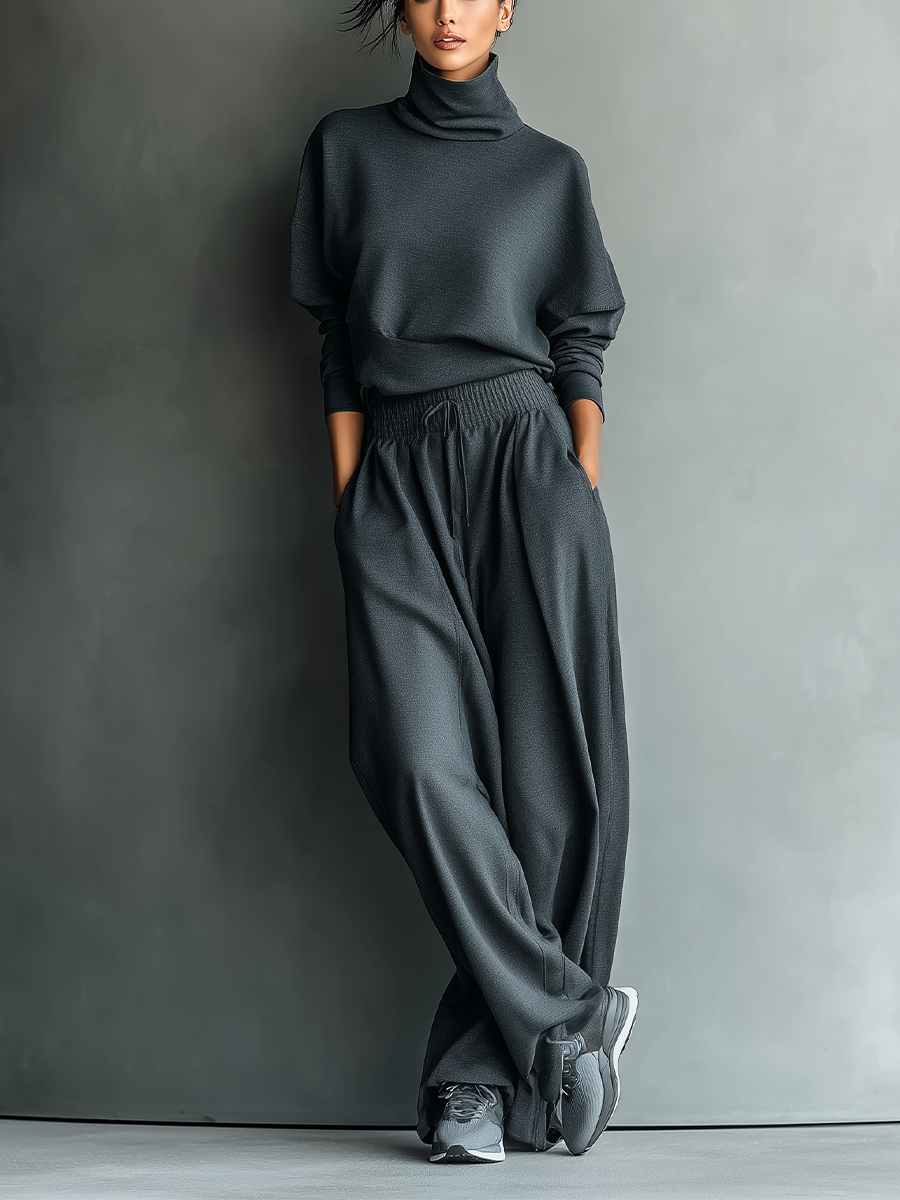 Knitted ensemble with wide-leg pants