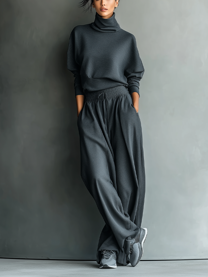 Knitted ensemble with wide-leg pants