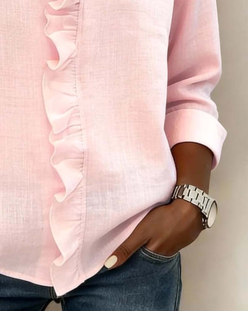 V-Neck Ruched Long Sleeve Blouse