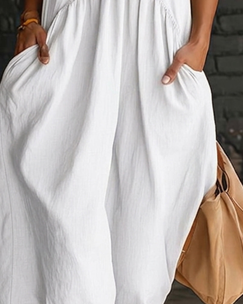 Sleeveless 100% Cotton Maxi Dress with High Neck