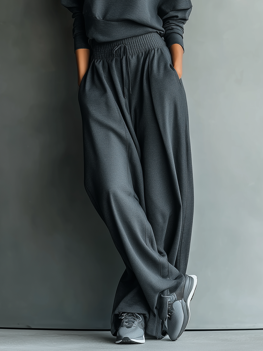 Knitted ensemble with wide-leg pants