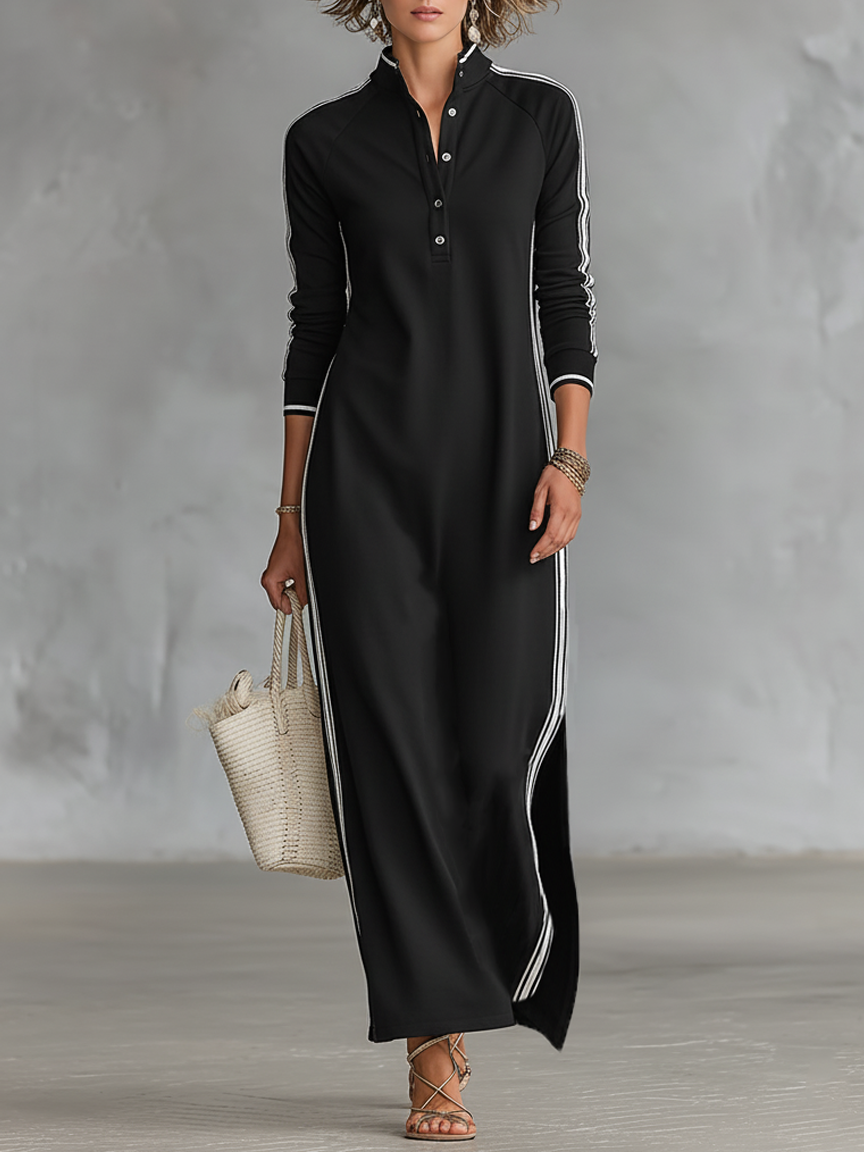 Sweat Maxi Dress with Button Collar
