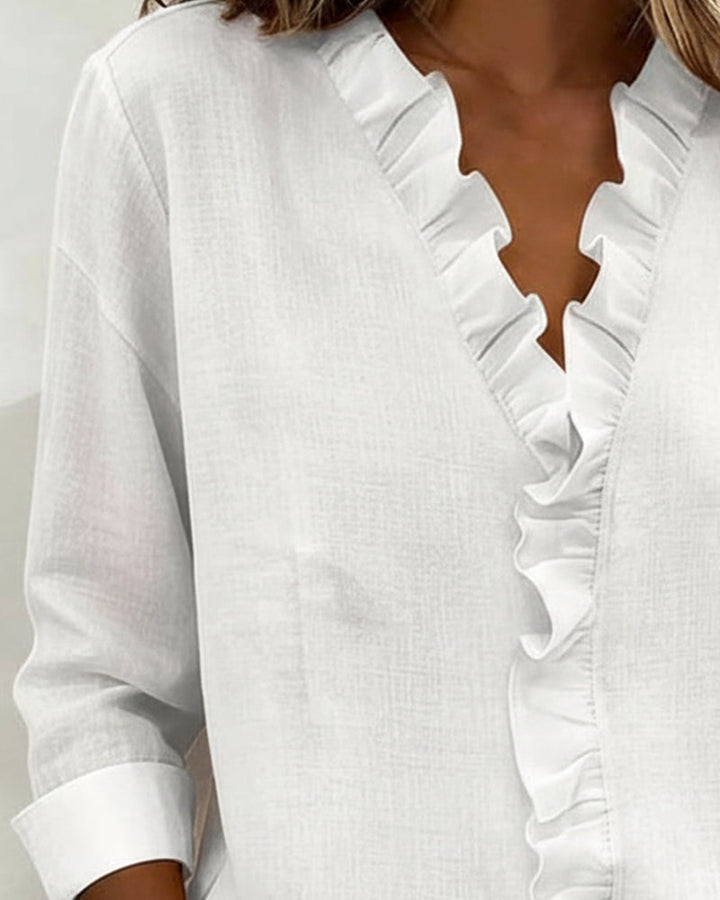 V-Neck Ruched Long Sleeve Blouse
