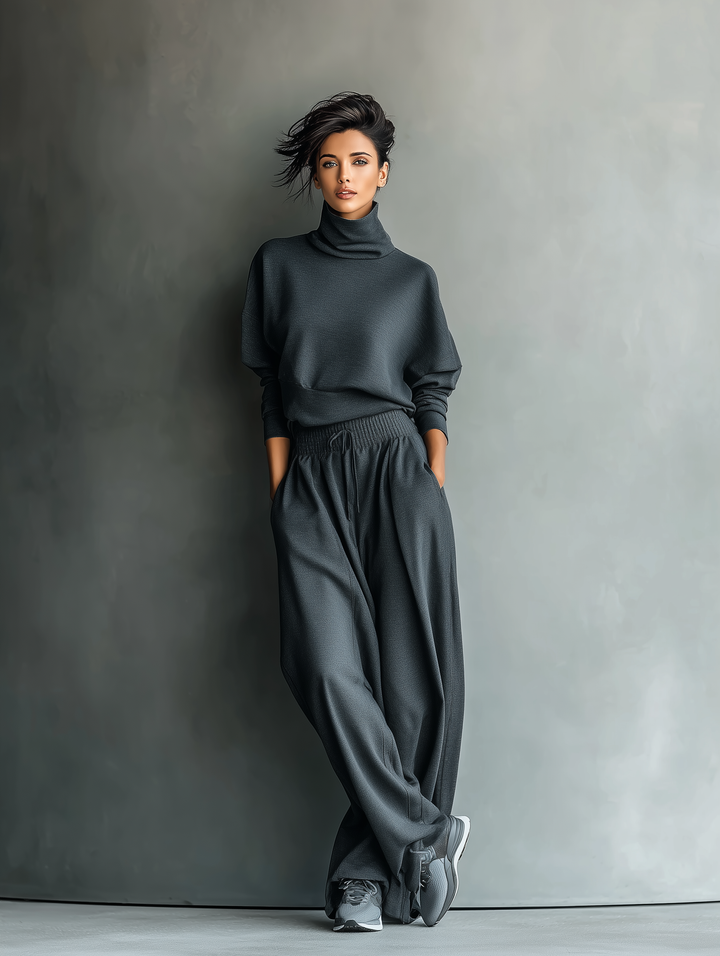 Knitted ensemble with wide-leg pants