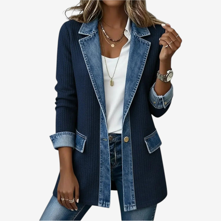 Tirexa - Women’s Layered Denim Style Jacket with Modern Mixed-Fabric Look