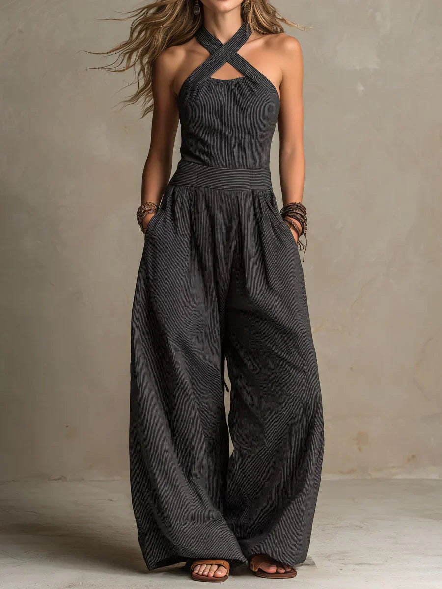 Bianca™ | Linen & Cotton Jumpsuit with Elegant Cross-Over Neckline