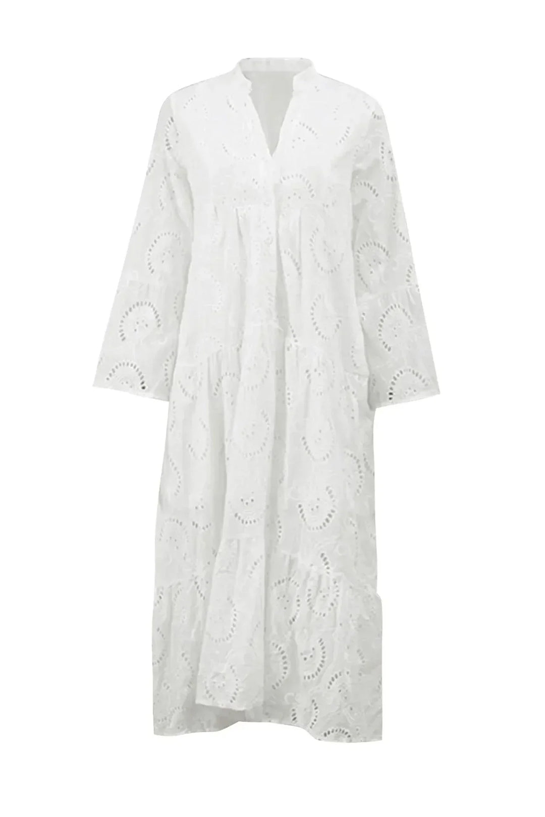 Long Hollow-Out Maxi Dress with 3/4 Sleeves and V-Neck for Summer